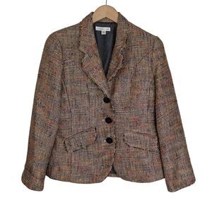 Boho Tweed Blazer Coldwater Creek Sz 4 Brown Rainbow Artsy Teacher Unique School